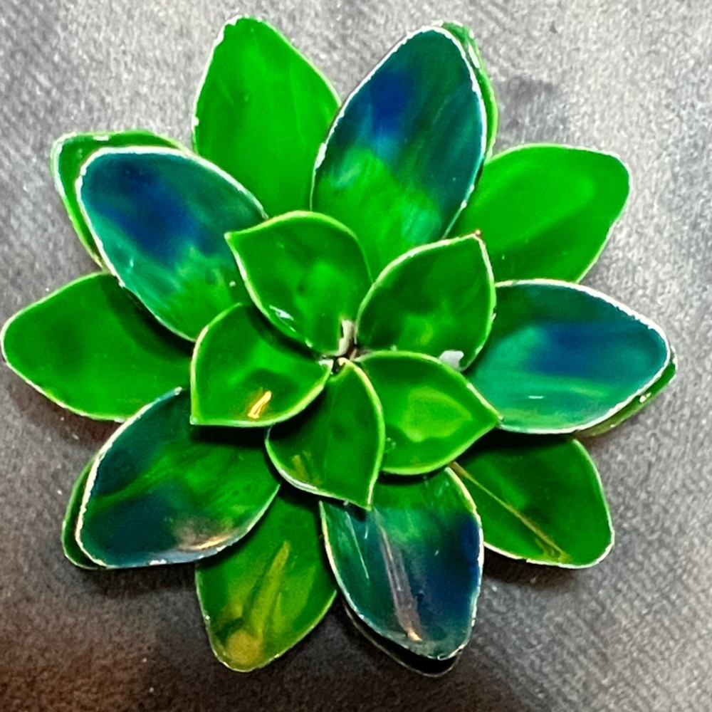 Green & Teal Enamel Succulent Brooch
